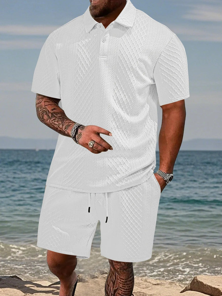 The New Men'S Summer Casual Sport Polo Shirt Is Paired with a Lapel Men'S Short-Sleeved Shirt and Suit in a Jacquard Textured