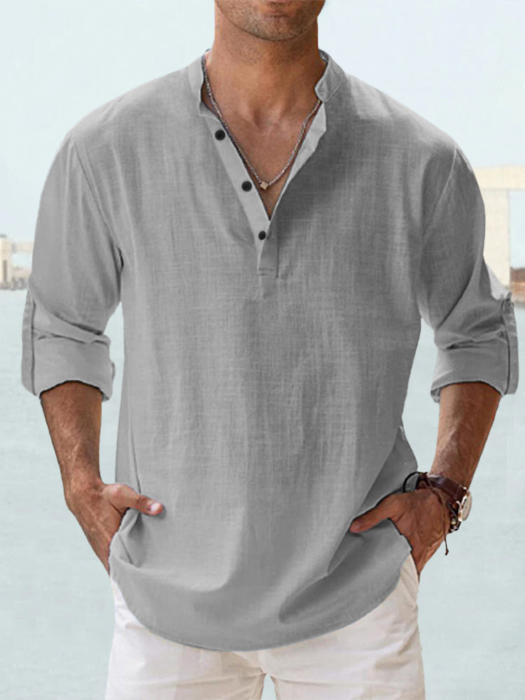 Lightweight Comfort Everyday Cotton Linen Henley Shirt