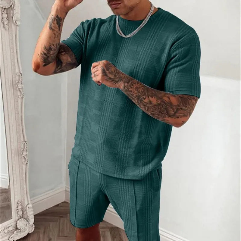 Mens 2025 Summer Commuter Set Lightweight Short Sleeve Shirt Pants Breathable Office Work Outdoor Casual Travel Solid Color