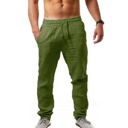 Spring/Summer New 9 Colors Men'S Solid Color Cotton Linen Pants Autumn Streetwear Fashion Casual Solid Color Loose Trousers