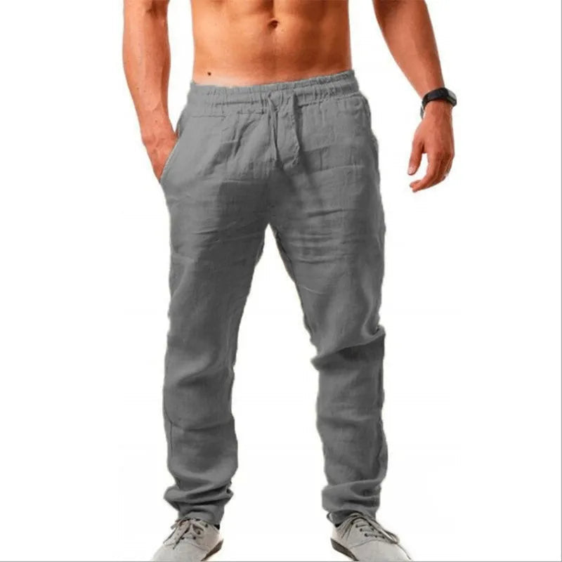 Spring/Summer New 9 Colors Men'S Solid Color Cotton Linen Pants Autumn Streetwear Fashion Casual Solid Color Loose Trousers