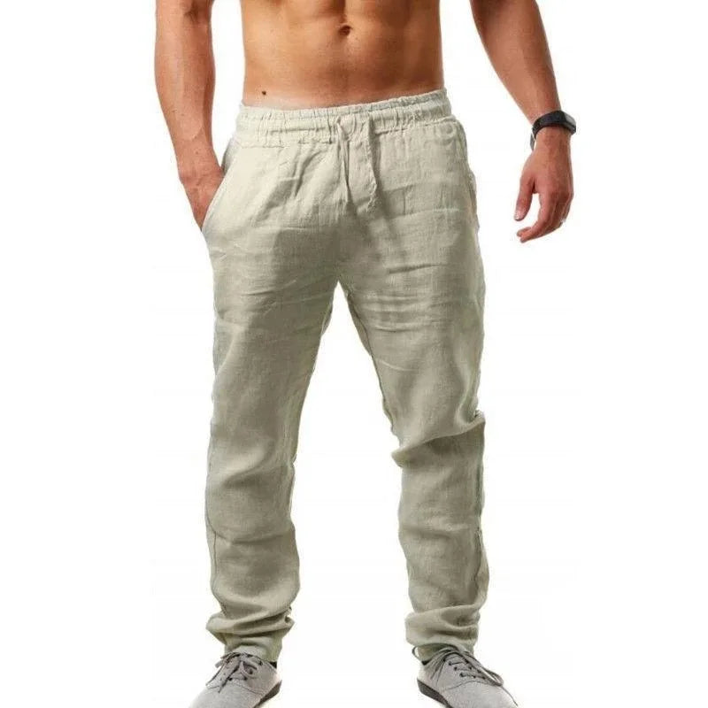 Spring/Summer New 9 Colors Men'S Solid Color Cotton Linen Pants Autumn Streetwear Fashion Casual Solid Color Loose Trousers