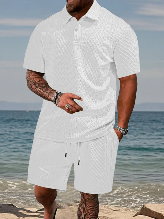 The New Men'S Summer Casual Sport Polo Shirt Is Paired with a Lapel Men'S Short-Sleeved Shirt and Suit in a Jacquard Textured