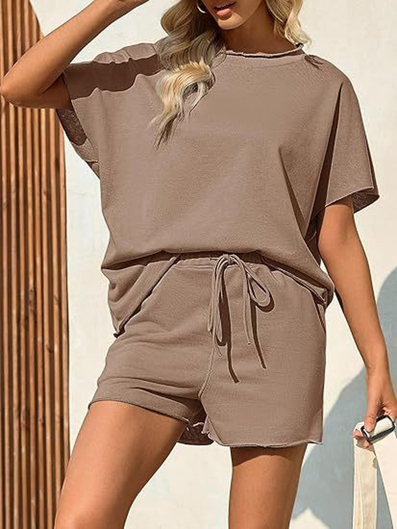 Women Summer Casual Short Sleeve Top and High Waist Shorts Fitness Casual Shorts Set