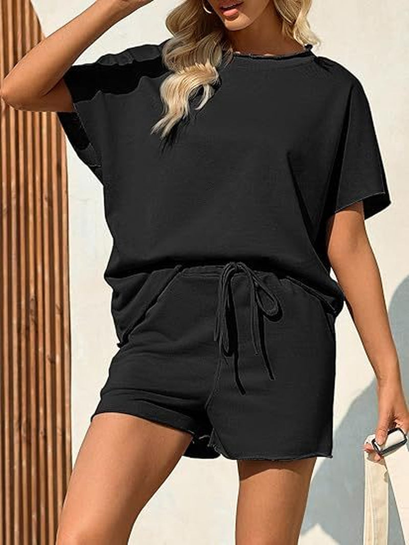 Women Summer Casual Short Sleeve Top and High Waist Shorts Fitness Casual Shorts Set