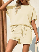 Women Summer Casual Short Sleeve Top and High Waist Shorts Fitness Casual Shorts Set