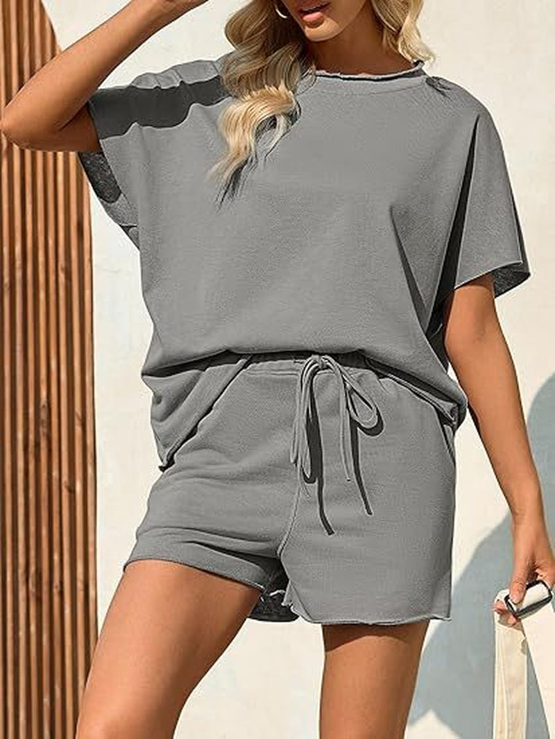 Women Summer Casual Short Sleeve Top and High Waist Shorts Fitness Casual Shorts Set