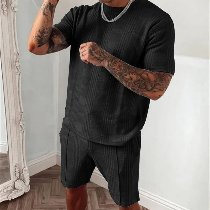Mens 2025 Summer Commuter Set Lightweight Short Sleeve Shirt Pants Breathable Office Work Outdoor Casual Travel Solid Color