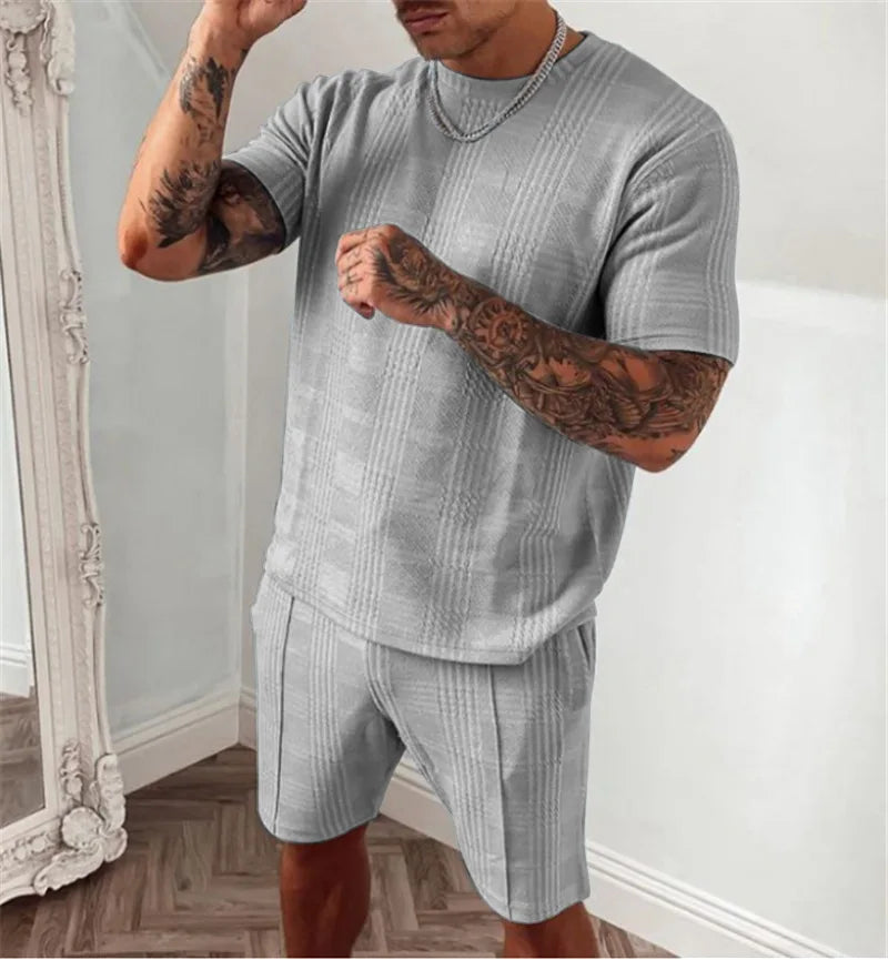 Mens 2025 Summer Commuter Set Lightweight Short Sleeve Shirt Pants Breathable Office Work Outdoor Casual Travel Solid Color