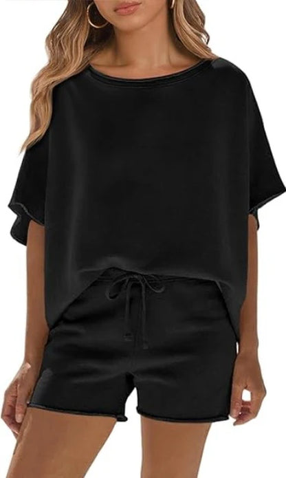 Women Summer Casual Short Sleeve Top and High Waist Shorts Fitness Casual Shorts Set