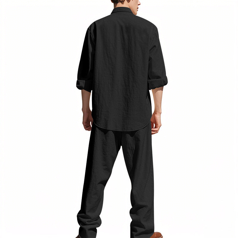 Linen Crew Neck Breathable Long Sleeve & Pants Set
