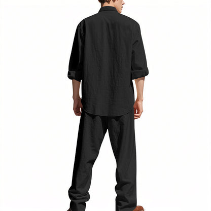 Linen Crew Neck Breathable Long Sleeve & Pants Set
