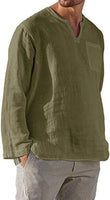 Cotton Linen V Neck Long Sleeve Casual Shirt