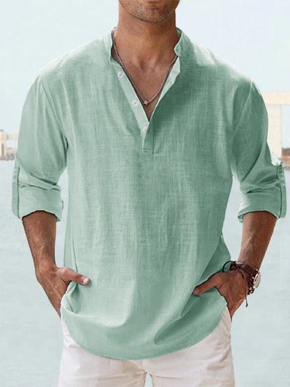 Lightweight Comfort Everyday Cotton Linen Henley Shirt