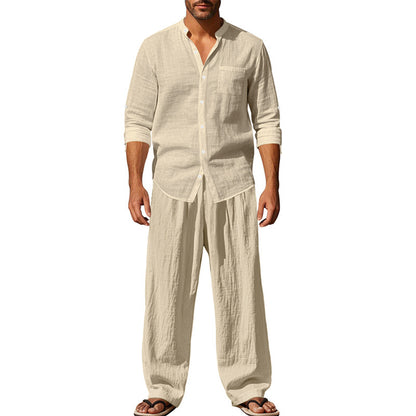 Linen Crew Neck Breathable Long Sleeve & Pants Set