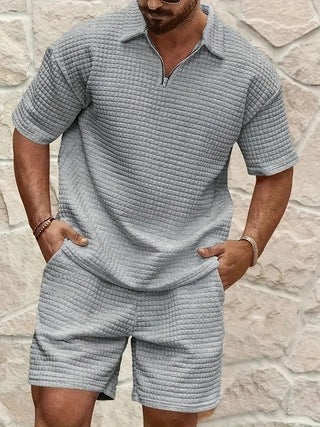 Waffle Textured Quarter-Zip VIP Shirt & Shorts Set™