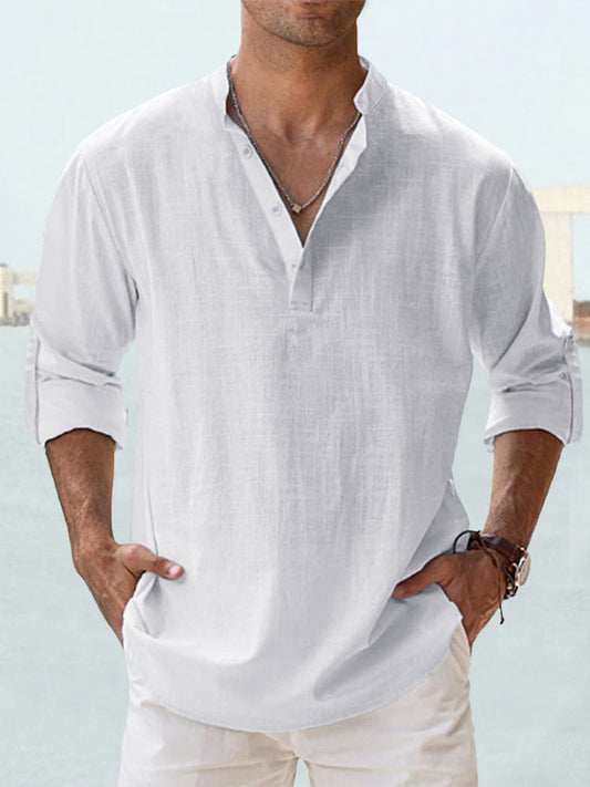 Lightweight Comfort Everyday Cotton Linen Henley Shirt