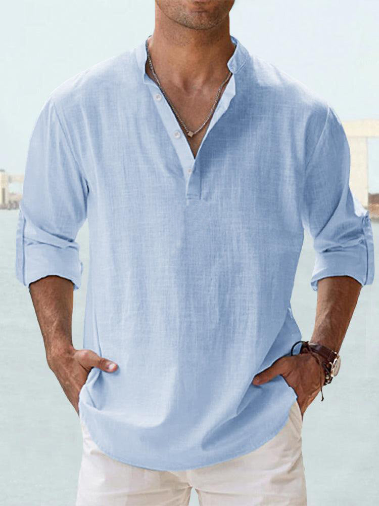 Lightweight Comfort Everyday Cotton Linen Henley Shirt
