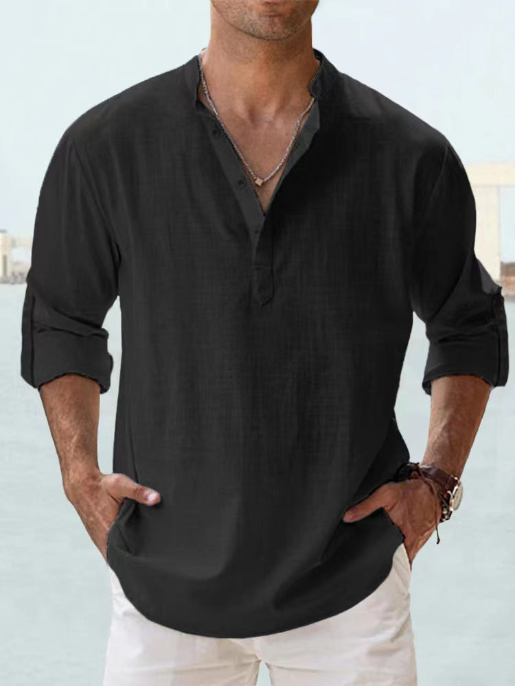 Lightweight Comfort Everyday Cotton Linen Henley Shirt