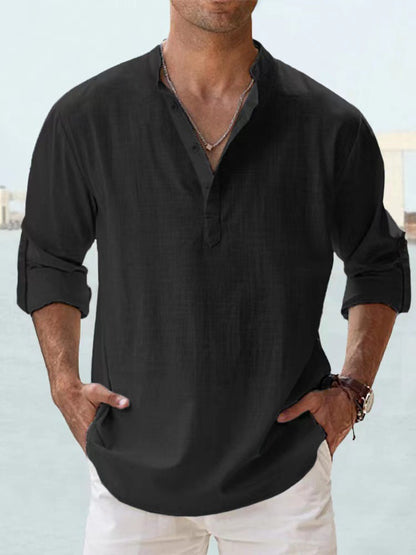 Lightweight Comfort Everyday Cotton Linen Henley Shirt