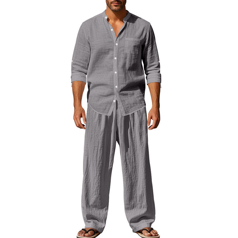 Linen Crew Neck Breathable Long Sleeve & Pants Set