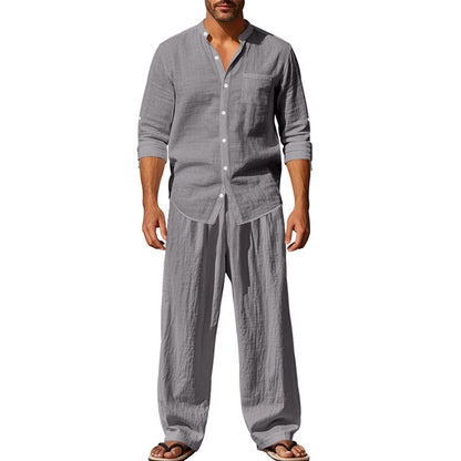 Linen Crew Neck Breathable Long Sleeve & Pants Set