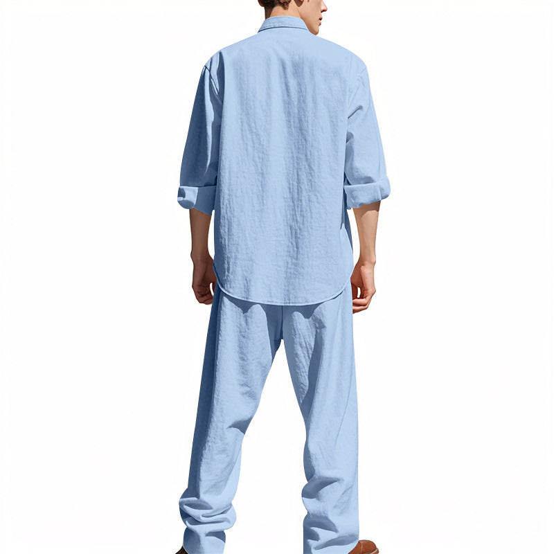 Linen Crew Neck Breathable Long Sleeve & Pants Set