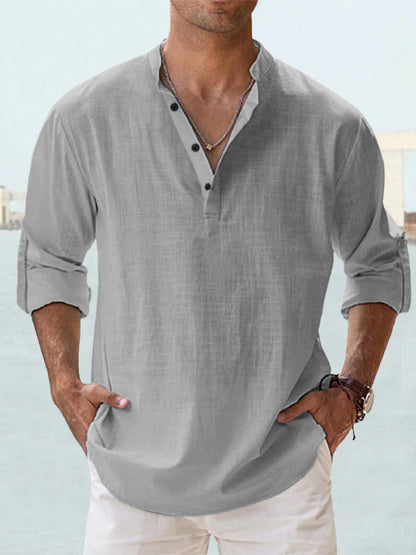 Lightweight Comfort Everyday Cotton Linen Henley Shirt