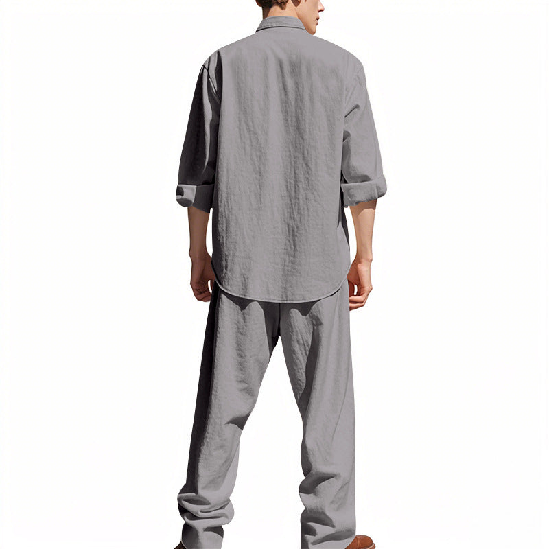 Linen Crew Neck Breathable Long Sleeve & Pants Set