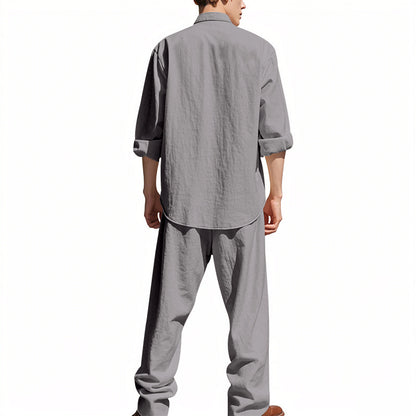 Linen Crew Neck Breathable Long Sleeve & Pants Set