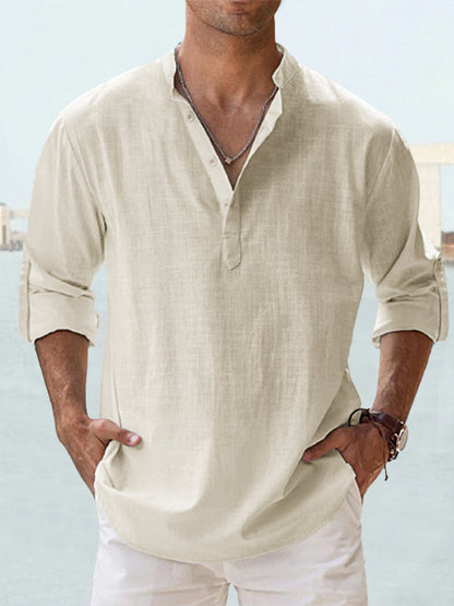 Lightweight Comfort Everyday Cotton Linen Henley Shirt