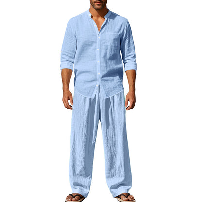 Linen Crew Neck Breathable Long Sleeve & Pants Set