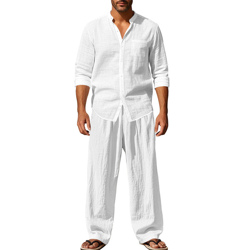 Linen Crew Neck Breathable Long Sleeve & Pants Set