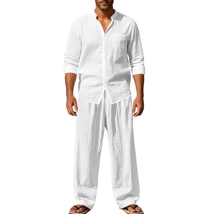 Linen Crew Neck Breathable Long Sleeve & Pants Set