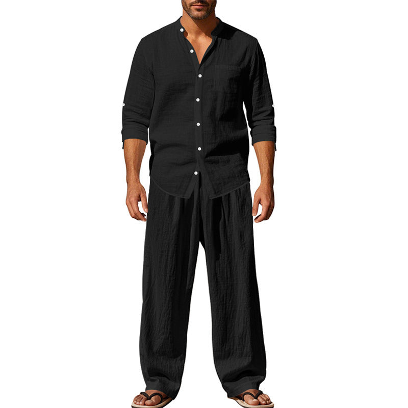 Linen Crew Neck Breathable Long Sleeve & Pants Set