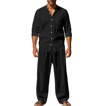 Linen Crew Neck Breathable Long Sleeve & Pants Set
