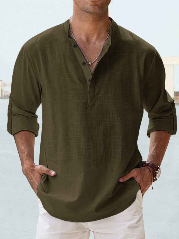 Lightweight Comfort Everyday Cotton Linen Henley Shirt