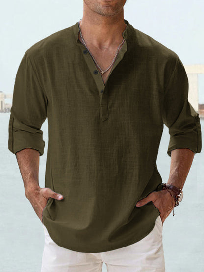 Lightweight Comfort Everyday Cotton Linen Henley Shirt
