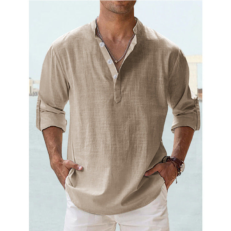 Lightweight Comfort Everyday Cotton Linen Henley Shirt