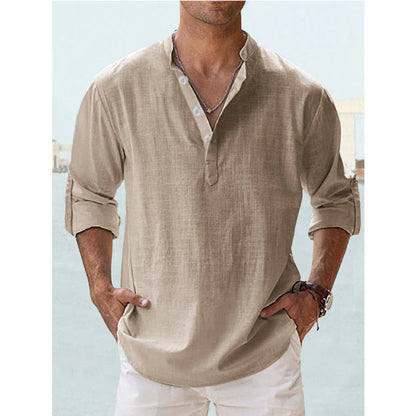 Lightweight Comfort Everyday Cotton Linen Henley Shirt