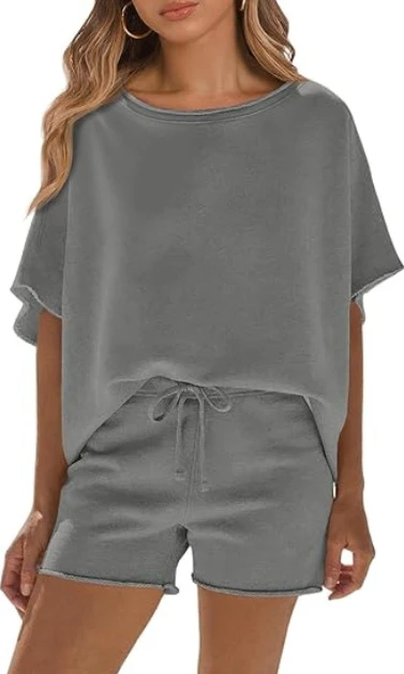 Women Summer Casual Short Sleeve Top and High Waist Shorts Fitness Casual Shorts Set
