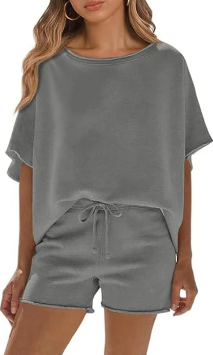Women Summer Casual Short Sleeve Top and High Waist Shorts Fitness Casual Shorts Set