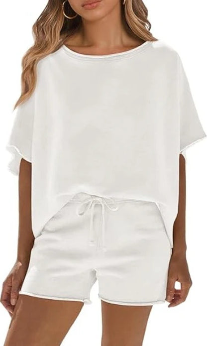 Women Summer Casual Short Sleeve Top and High Waist Shorts Fitness Casual Shorts Set