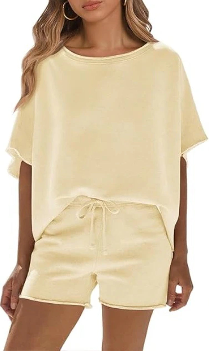 Women Summer Casual Short Sleeve Top and High Waist Shorts Fitness Casual Shorts Set