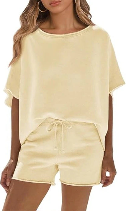 Women Summer Casual Short Sleeve Top and High Waist Shorts Fitness Casual Shorts Set