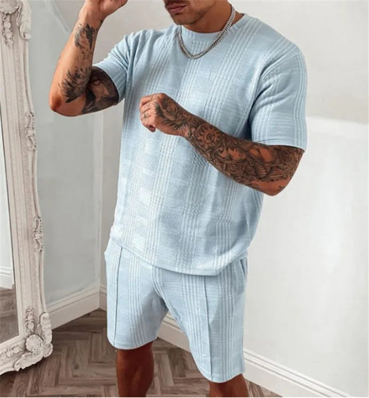 Mens 2025 Summer Commuter Set Lightweight Short Sleeve Shirt Pants Breathable Office Work Outdoor Casual Travel Solid Color