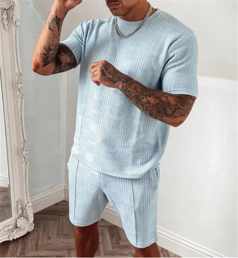 Mens 2025 Summer Commuter Set Lightweight Short Sleeve Shirt Pants Breathable Office Work Outdoor Casual Travel Solid Color