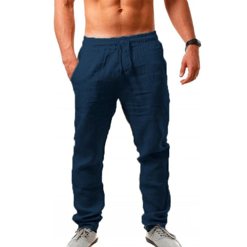 Spring/Summer New 9 Colors Men'S Solid Color Cotton Linen Pants Autumn Streetwear Fashion Casual Solid Color Loose Trousers