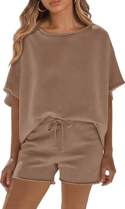 Women Summer Casual Short Sleeve Top and High Waist Shorts Fitness Casual Shorts Set