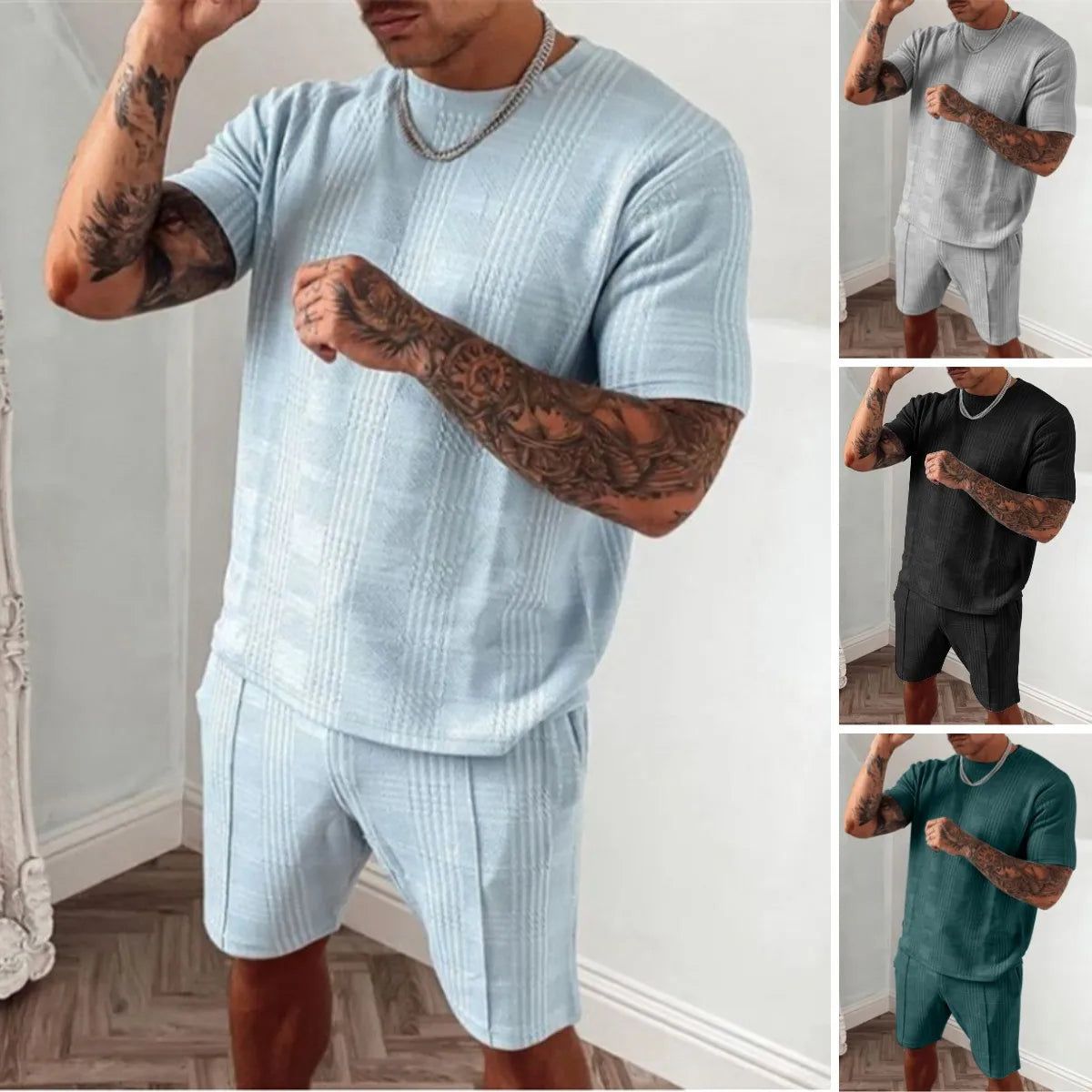 Mens 2025 Summer Commuter Set Lightweight Short Sleeve Shirt Pants Breathable Office Work Outdoor Casual Travel Solid Color